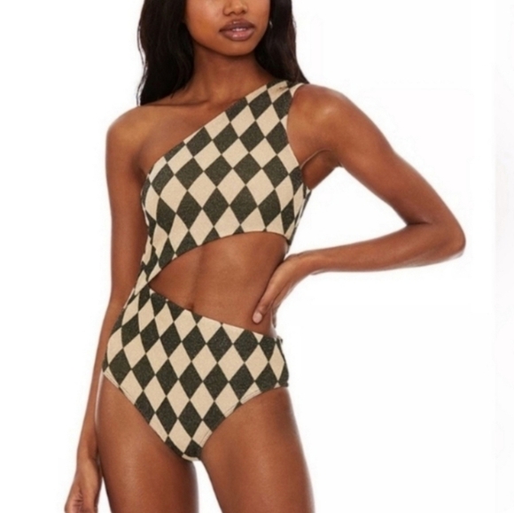 New!Beach Riot Celine One Piece Harlequin Diamond Pattern - Picture 2 of 13
